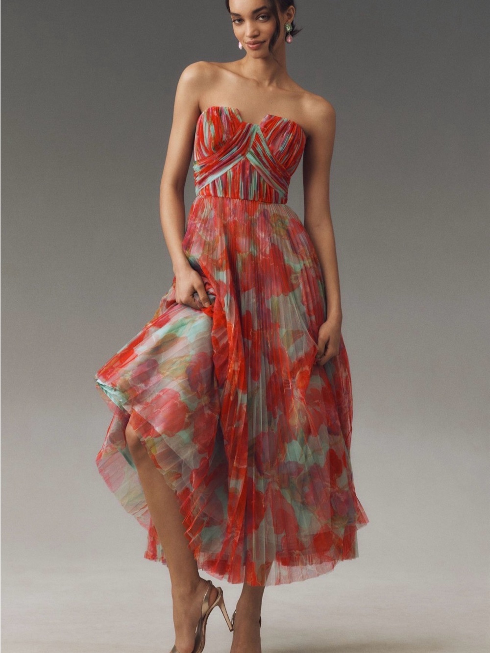 Hutch Corene Strapless Floral Tulle A-line Midi Dress